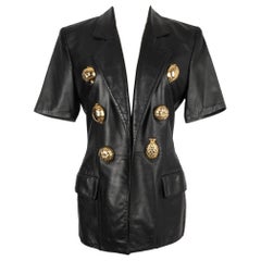 Gianfranco Ferre  Black Leather Short-Sleeve Jacket