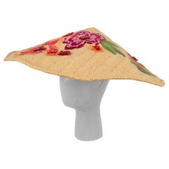 Christian Dior Straw Hat Embroidered with Raffia Flowers, 2005