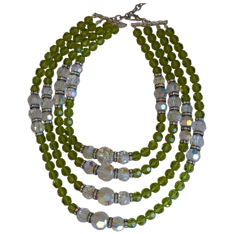 Francoise Montague Four Row Green Glass Necklace For Sale