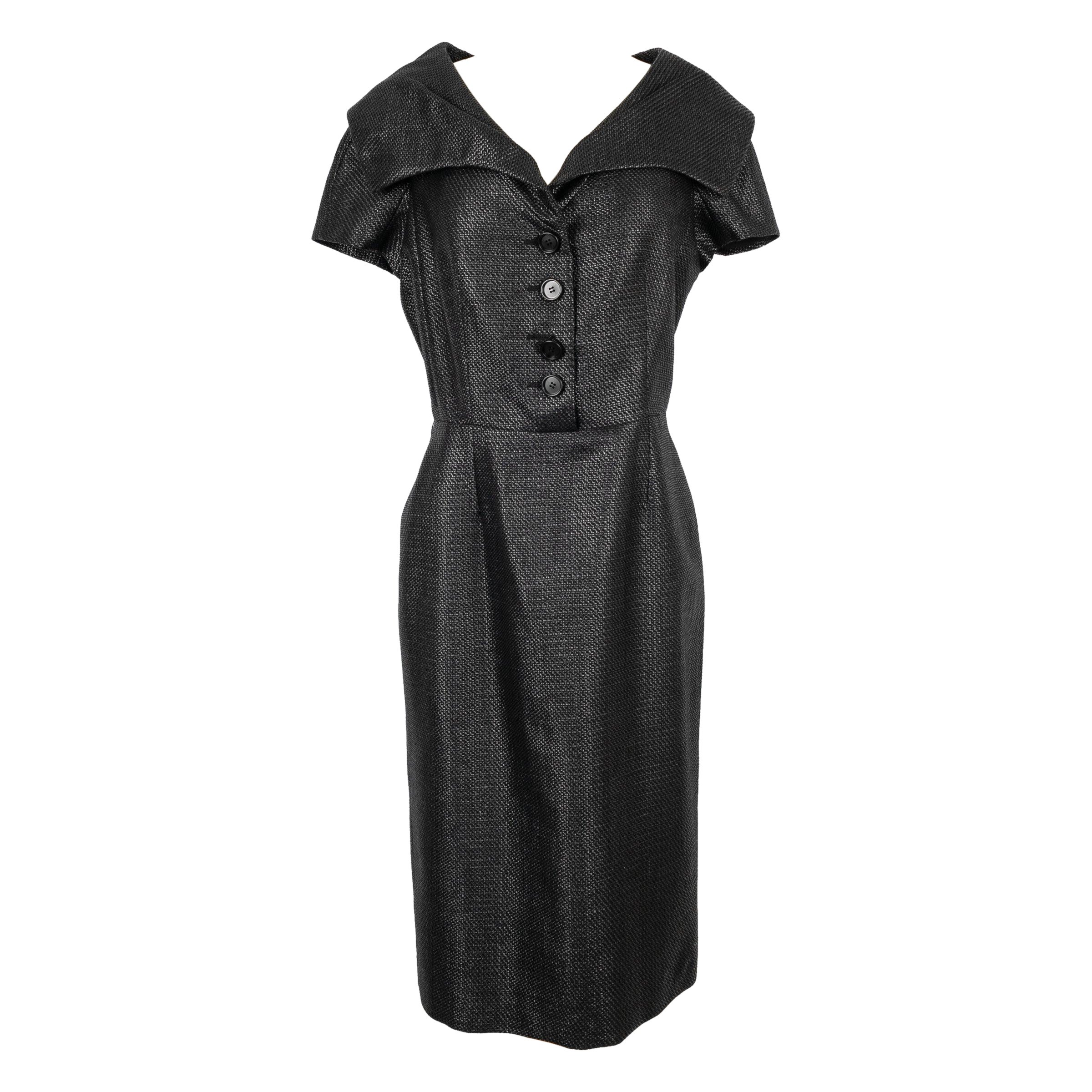 Christian Dior Vestido de largo medio de mezcla de algodón negro