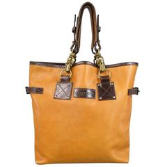 DSQUARED2 Tote Bag - Tan & Brown Leather Double Perforated Strap 