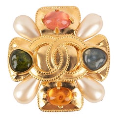 Chanel Brooch with Glass Paste and Costume Pearly Drops, 1997