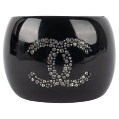 Chanel Black Bakelite Cuff Bracelet with Rhinestones, 2010