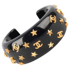 Vintage Chanel Starry Cuff Bracelet with Black Bakelite, 1995