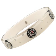 Chanel White Bakelite and Rhinestone Bracelet, 2012