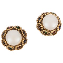 Vintage Chanel Clip-on Earrings with Costume Pearly Cabochons