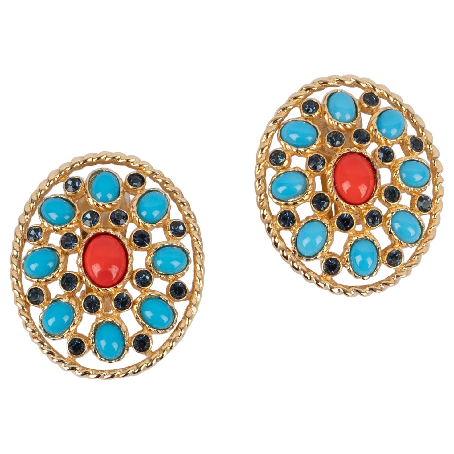 Christian Dior Earrings with Glass Paste and Rhinestones For Sale