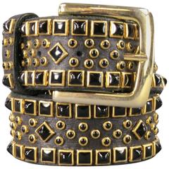 RN DESIGN Size 34 Black Leather Gold & Black Pyramid Studded Belt