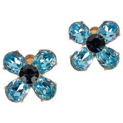 Vintage Yves Saint Laurent Earrings with Blue Rhinestones