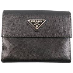 PRADA Black Saffiano Textured Leather Coin Pouch Wallet