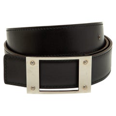 Hermes Black/Chocolat Box and Togo Leather Buckle Reversible Belt 85CM