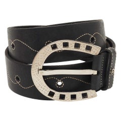 Aigner Black Leather Whipstitch Buckle Belt 85 CM
