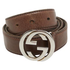 Gucci Dark Brown Leather Interlocking G Belt 90CM