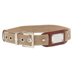 Dolce & Gabbana Beige Canvas and Leather Plaque Detail Waist Belt 80CM