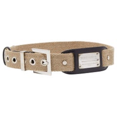 Dolce & Gabbana Beige Canvas and Leather Plaque Detail Waist Belt 80CM