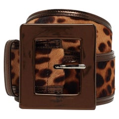 Dolce & Gabbana Bronze/Beige Leopard Print Calf Hair Wide Buckle Belt 80CM
