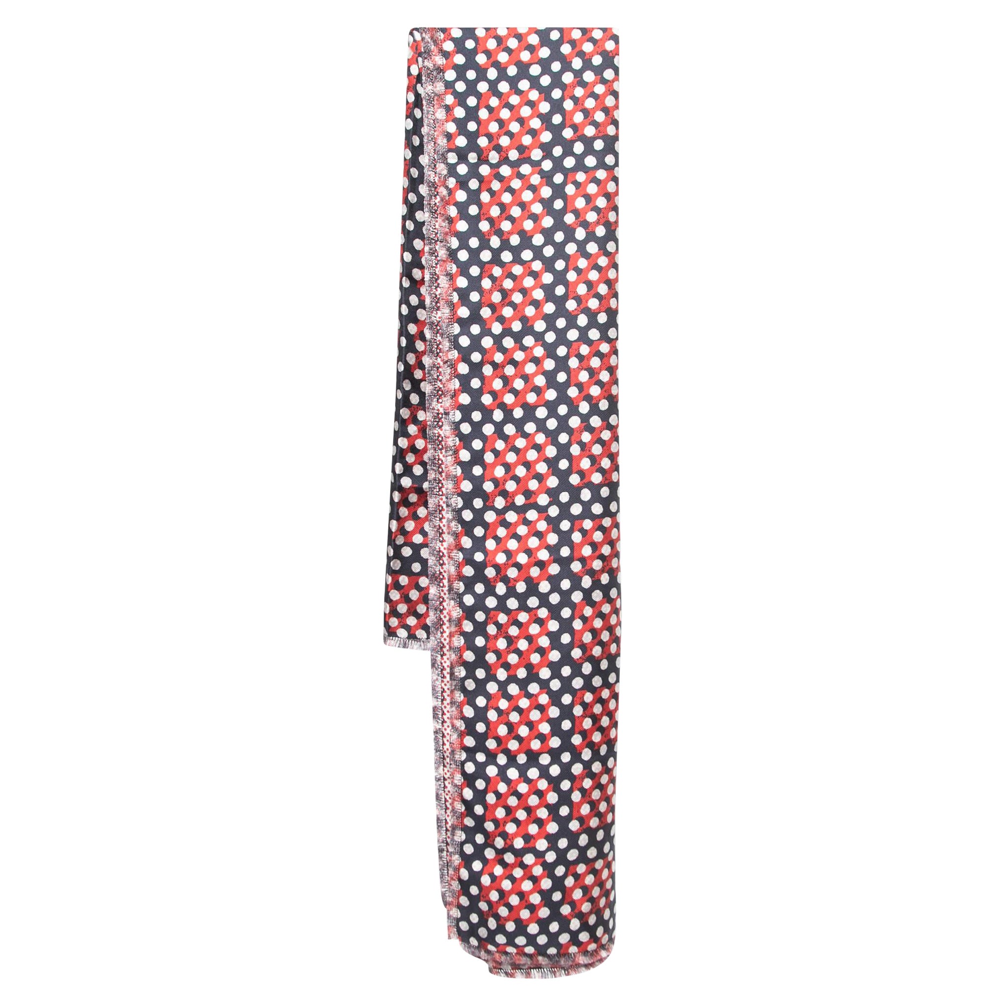 Mulberry Red & Navy Blue Dotty Printed Silk Square Scarf