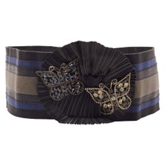 Dolce & Gabbana Tri Color Stripe Elastic Butterfly Crystals Waist Belt