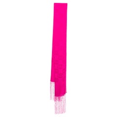 Gucci Fuchsia Pink GG Pattern Silk Fringed Stole 