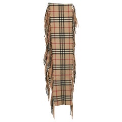 Burberry Beige Checked Cashmere Fringed Scarf