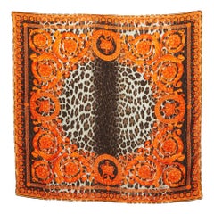 Versace Orange Animal & Baroque Print Silk Scarf