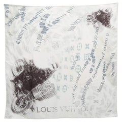 Louis Vuitton White/Grey Motorcycle Graffiti Print Silk Scarf