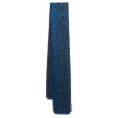 Fendi Blue Zucca Leopard Pattern Printed Modal & Silk Scarf