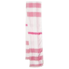 Burberry Vintage Pink/White Horseferry Print Silk Fringed Scarf