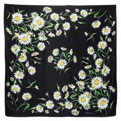 Dolce & Gabbana Black Daisy Print Satin Silk Scarf