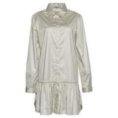 Prada Beige Cotton Gathered Hem Mini Shirt Dress L