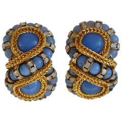 Francoise Montague Blue "Huit" Clip Earrings