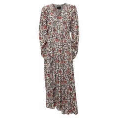 Isabel Marant Multicolor Floral Print Stretch Silk Ruched Sleeve Midi Dress S