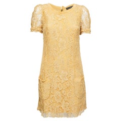 Dolce & Gabbana Yellow Floral Lace Pocket Detail Short Dress M