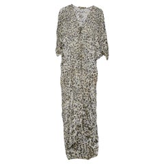 Roberto Cavalli Beige Animal Printed Velour Sheer Kaftan Maxi Dress M