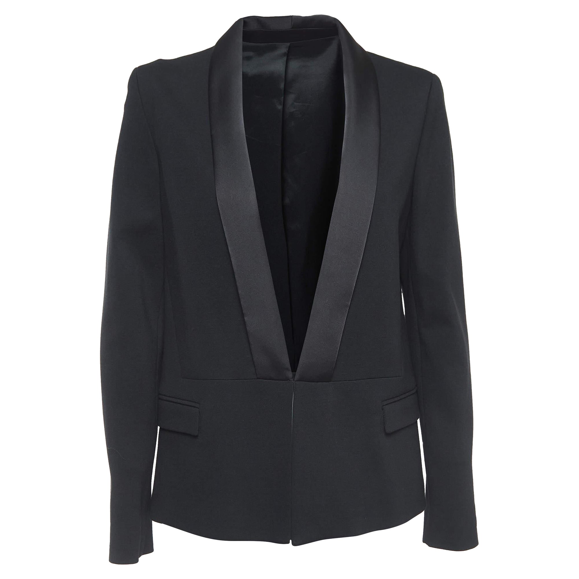 karl Lagerfeld Blazer monopetto in maglia nera con pannello in raso M. in vendita