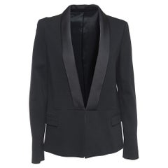 karl Lagerfeld Black Knit Satin Panel Single Breasted Blazer M