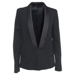 karl Lagerfeld Blazer negro de punto con panel de raso y un solo pecho M