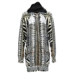 Roberto Cavalli Black/White Printed Velvet Zip Front Hooded Jacket M