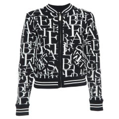 Elisabetta Franchi Black/White Patterned Knit Bomber Jacket S