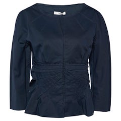 Prada Navy Blue Gabardine Draped Detail Hook Front Jacket L