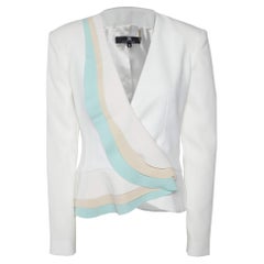 Elisabetta Franchi White Crepe Colorblock Pleated Jacket M