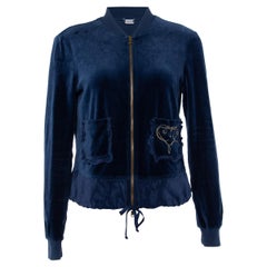 Moschino Cheap and Chic Navy Blue Velvet Zip Front Jacket M