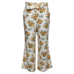 Zimmermann White Floral Printed Linen Belted Straight Pants M