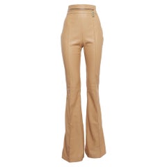 Elisabetta Franchi Beige Faux Leather Wide Leg Pants M