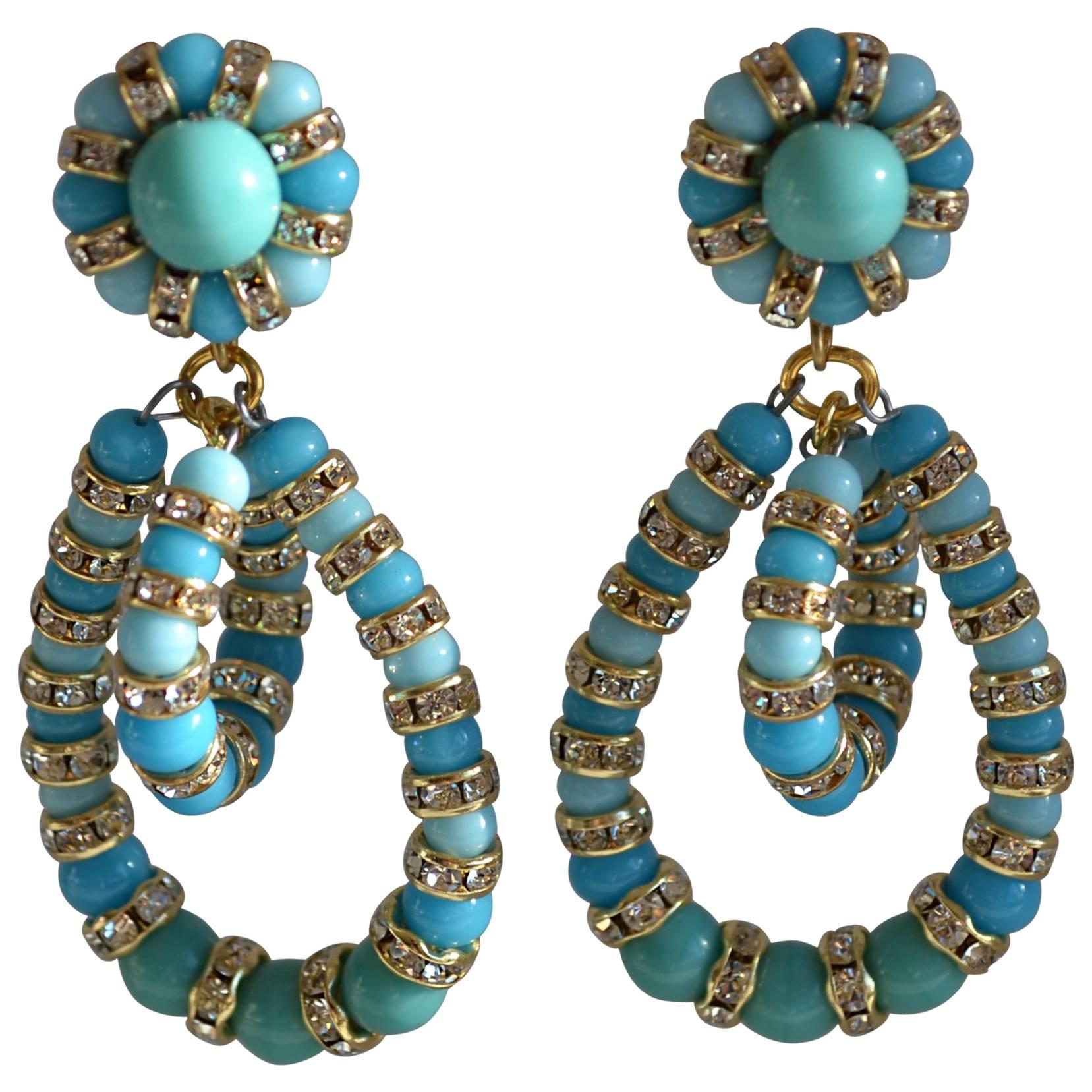 Francoise Montague Turquoise and Crystal Lolita Clips
