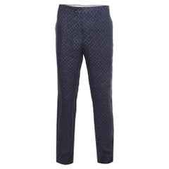 Etro Navy Blue Paisley Printed Linen Trouser XXL