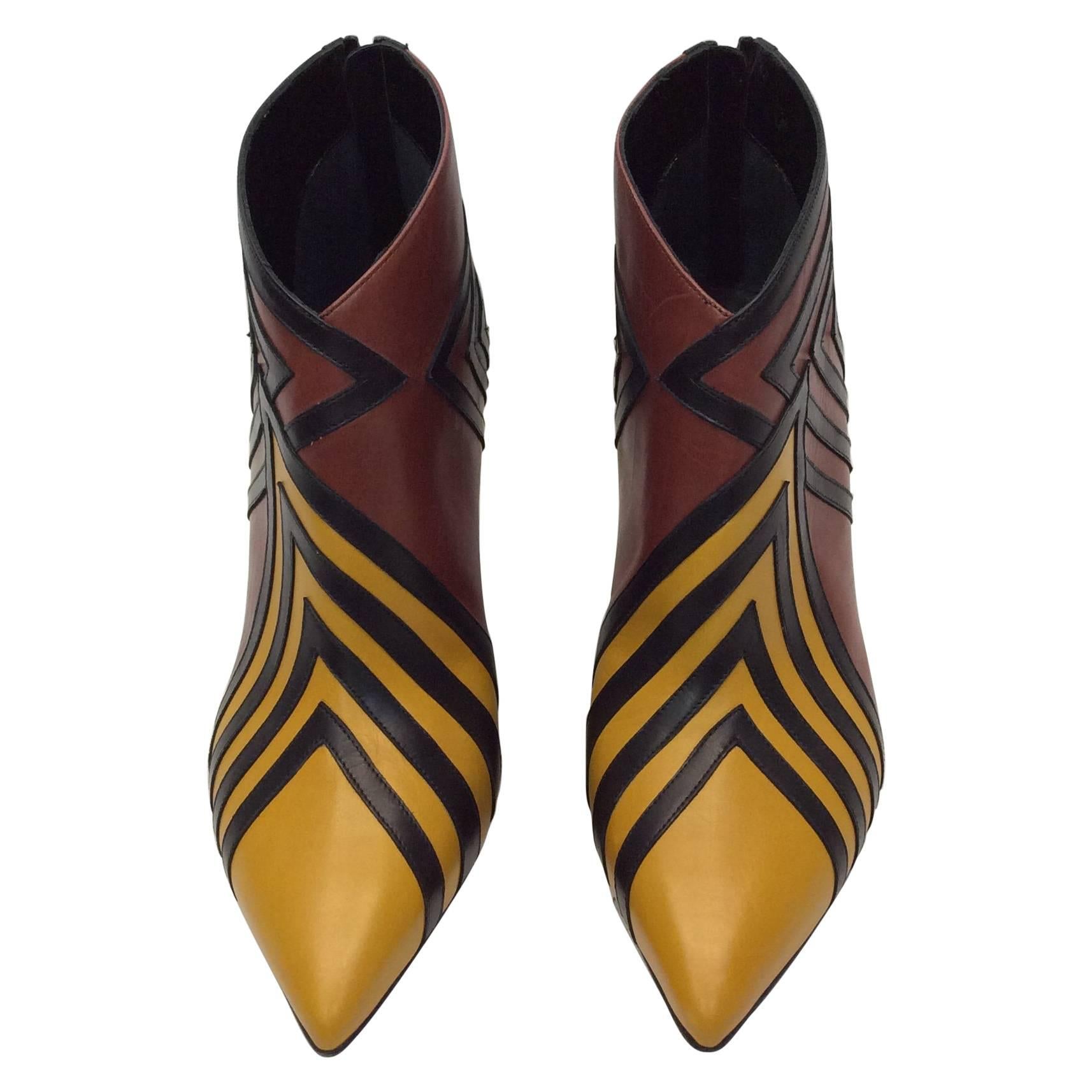 Pierre Hardy Geometric Multicolored Leather Bootie For Sale