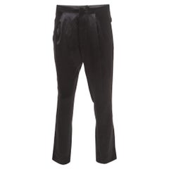 Balmain Black Silk Satin Tailored Tuxedo Pants XL