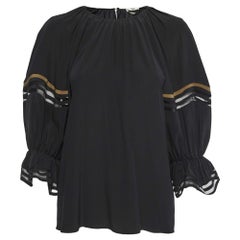 Fendi Black Silk Balloon Sleeve Top S