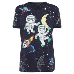 Dolce & Gabbana Navy Blue Space Print Cotton Half Sleeve T-Shirt M